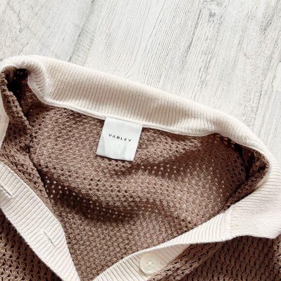 Varley Finch Knit Polo - Taupe Stone/ Whitecap Size XL - Picture 4 of 6